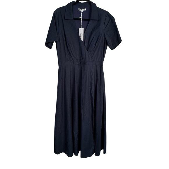 NWT Reformation ISADORA navy blue midi length short sleeve full wrap Size 10 - Picture 5 of 15